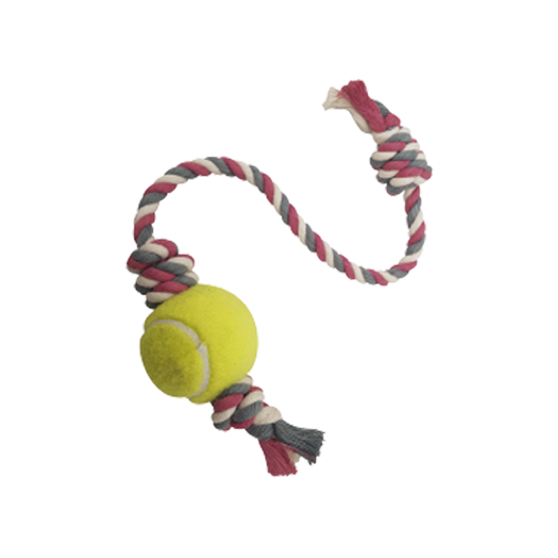  اسباب بازی سگ مدل توپ و طناب C رنگ قرمز سفید طوسی 