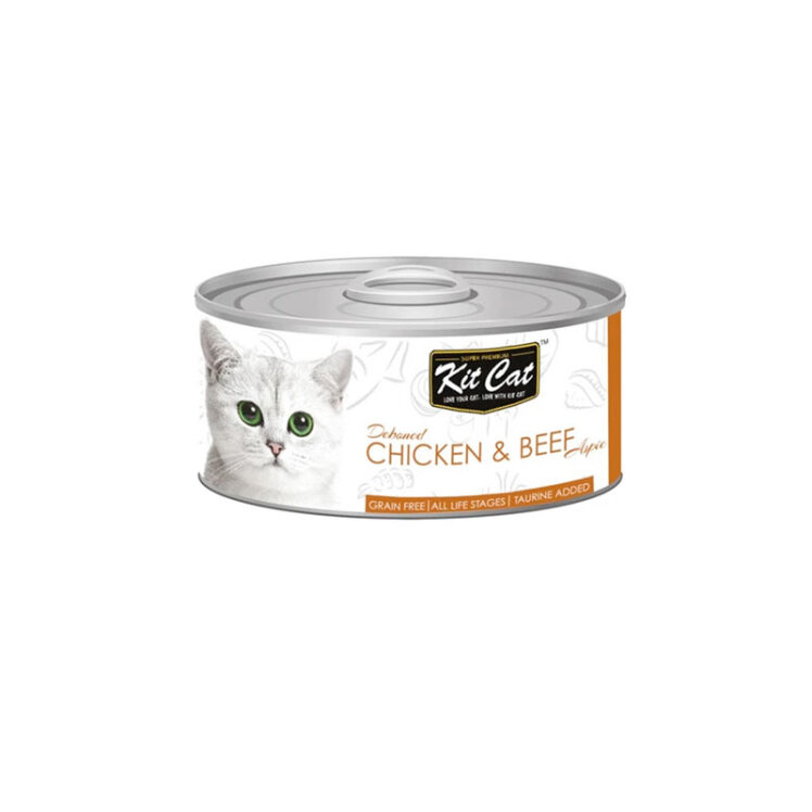 تصویر کنسرو غذا بچه گربه کیت کت با طعم مرغ و گوشت گاو Kit Cat Canned Food With Chicken & Beef Topper وزن 80 گرم
