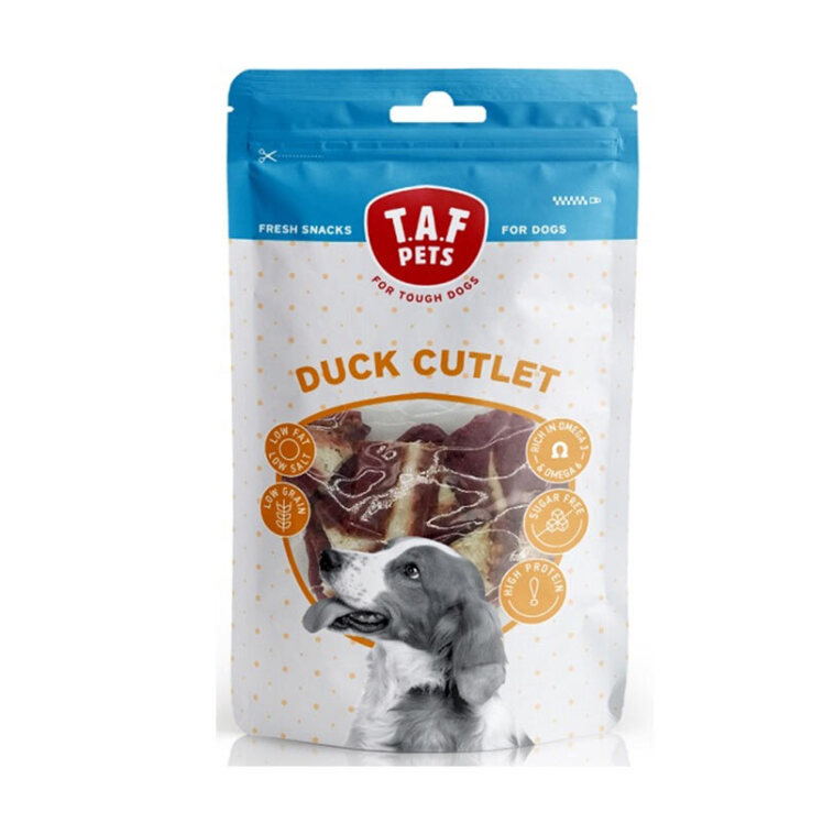 عکس تشویقی سگ تاف پتز با طعم اردک T.A.F. Pets Duck Cutlet وزن 75 گرم
