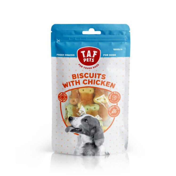 عکس تشویقی بیسکویتی سگ تاف پتز با طعم مرغ T.A.F. Pets Biscuits with Chicken وزن 75 گرم