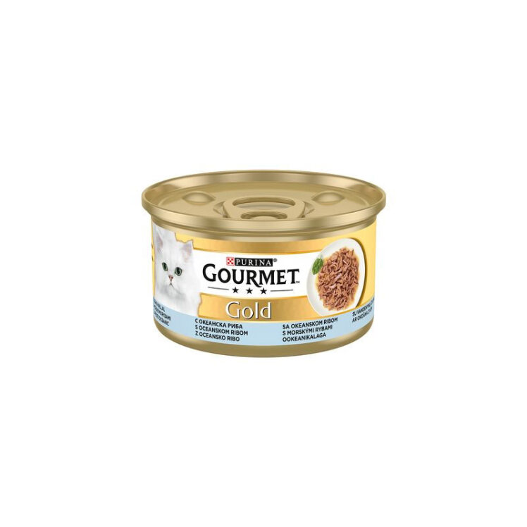 تصویر کنسرو گربه گلد گورمت با طعم فیله ماهی اقیانوسی در سس Gourmet Gold With Ocean Fish وزن 85 گرم