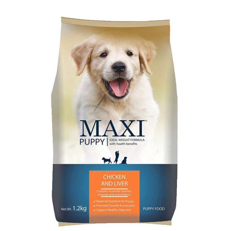 تصویر غذای خشک توله سگ نژاد بزرگ ماکسی Maxi Puppy Chicken & Liver وزن 1.2 کیلوگرم