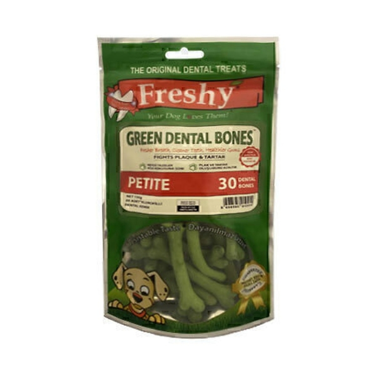 هکس جزییات تشویقی استخوانی سگ فرشی Freshy Mini Green Dental Bones بسته 30 عددی