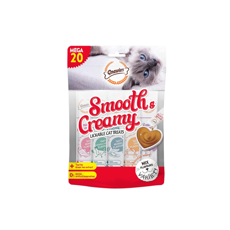 عکس بستنی گربه گناولرز حاوی تائورین با طعم خرچنگ Gnawlers Smooth Creamy Cat Treat With Crab Flavour وزن 4*15 گرم