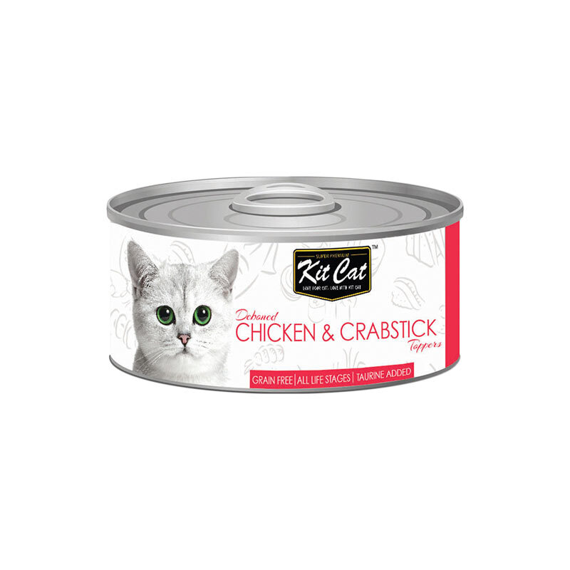  تصویر کنسرو غذای گربه کیت کت با طعم مرغ و خرچنگ KitCat Chicken & Crabstick وزن 80 گرم 