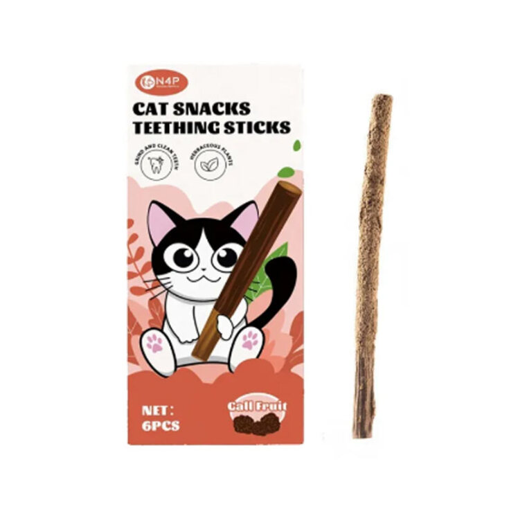 تصویر تشویقی مدادی دنتال گربه ان فور پی با طعم میوه N4P Cat Snacks With Fruit بسته 6 عددی