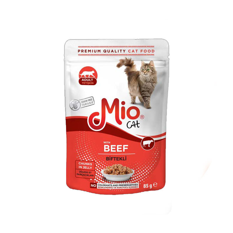  تصویر پوچ گربه با طعم گوشت MioCat Beef وزن 85 گرم 