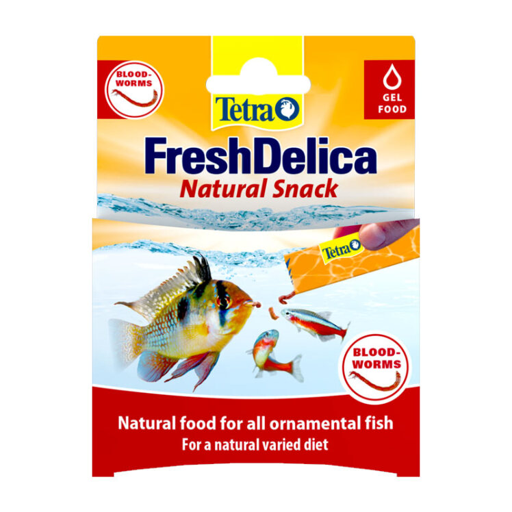 عکس یسته بندی اسنک ماهی تترا Tetra Fresh Delica Blood Worms وزن 48 گرم