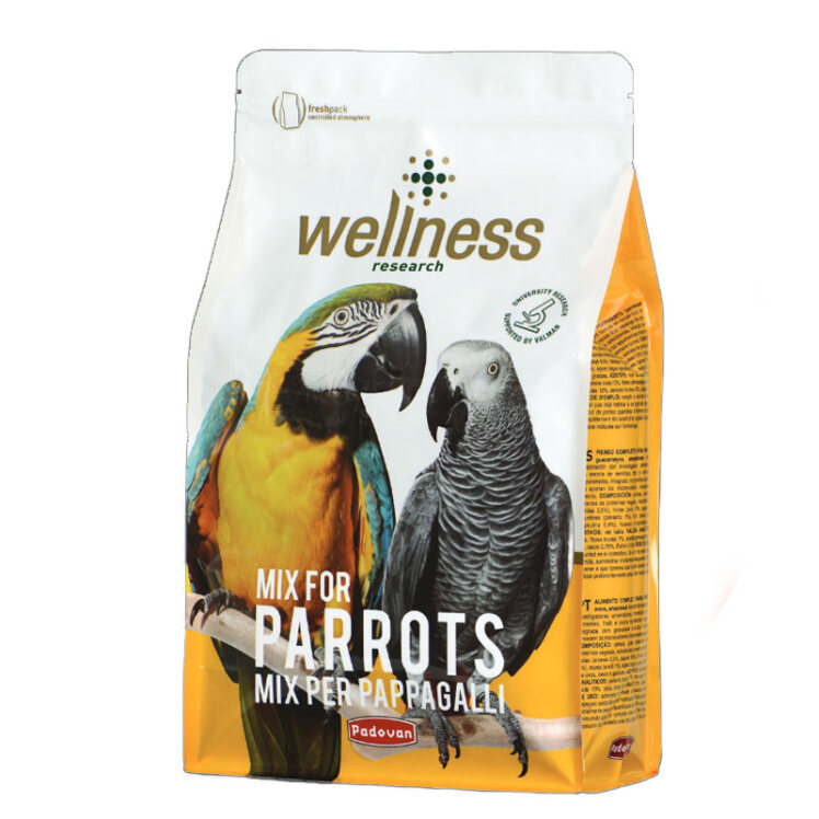 تصویر غذای سوپرپرمیوم طوطی کاسکو و آرا پادوان Padovan Wellness Parrots وزن 750 گرم