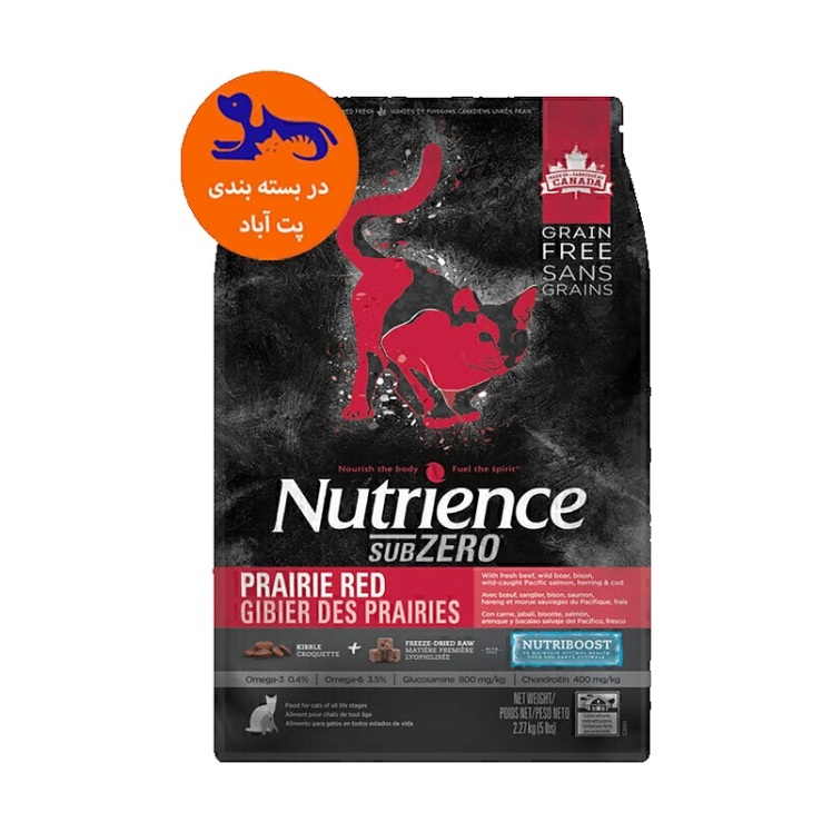 تصویر بسته بندی غذای خشک گربه نوترینس با طعم گوشت Nutrience Subzero Prairie Red وزن 1 کیلوگرم از پشت