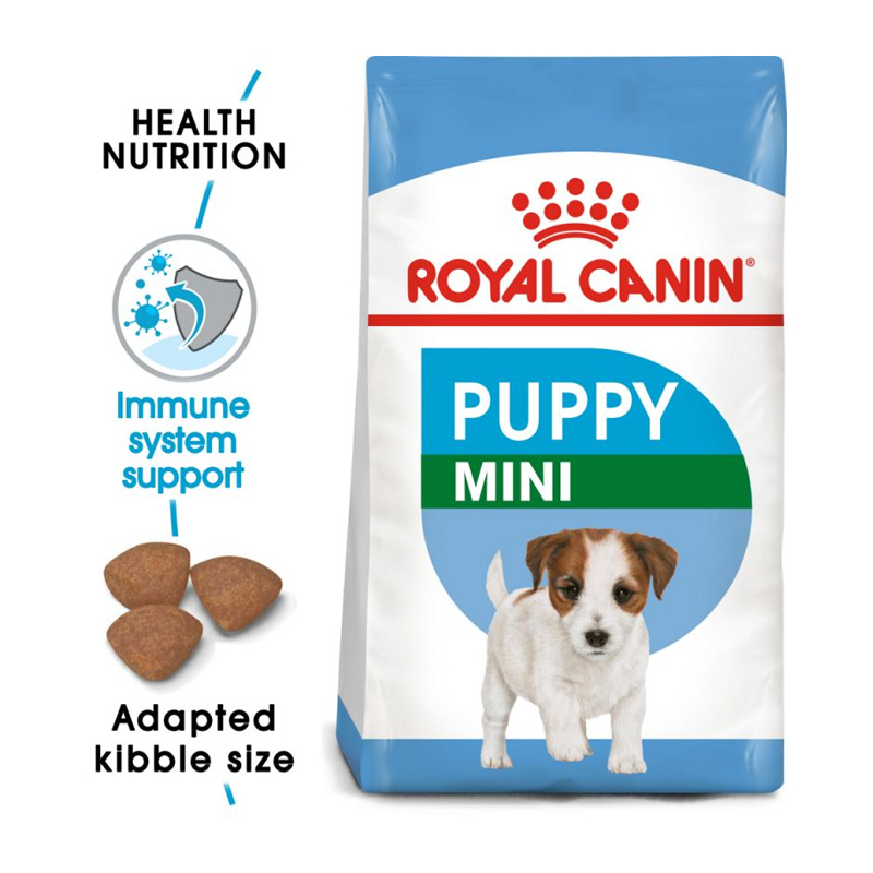  عکس جزییات بسته بندی غذای خشک سگ رویال کنین مدل Mini Puppy وزن 2 کیلوگرم 