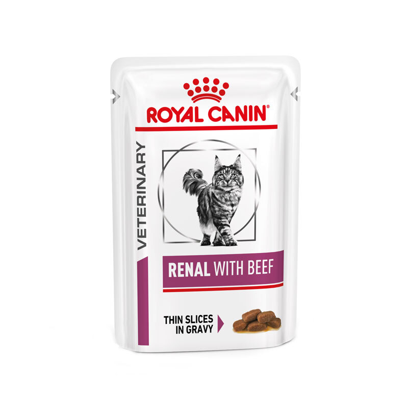  تصویر پوچ گربه رنال رویال کنین با طعم گوشت گاو Royal Canin Renal Beef بسته ۱۲ عددی از نمای رو به رو 