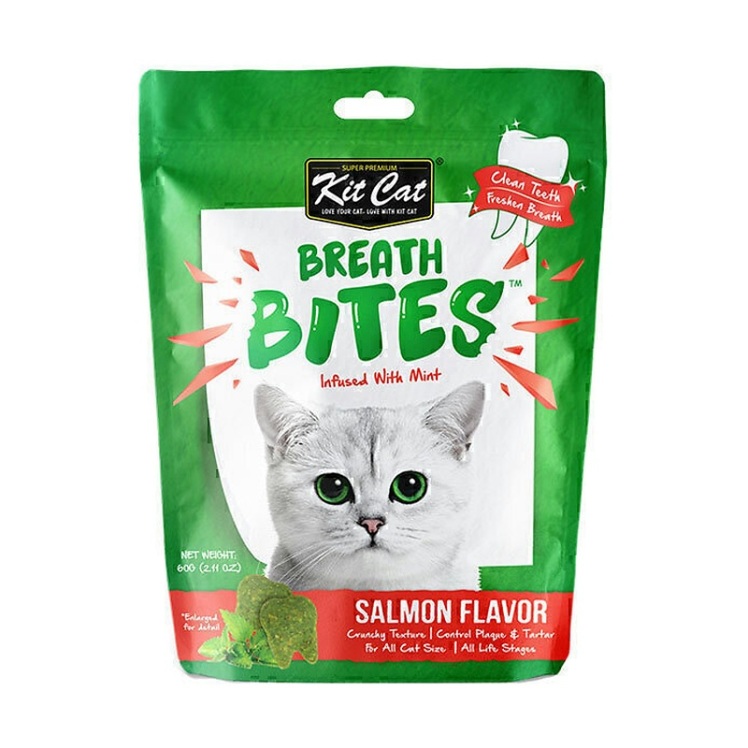 تصویر تشویقی دنتال گربه کیت کت با طعم ماهی سالمون KitCat Breath Bites Salmon وزن 60 گرم