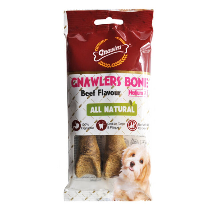 تصویر بسته بندی تشویقی سگ استخوان متوسط گناولرز با طعم بیف بسته 2 عددی