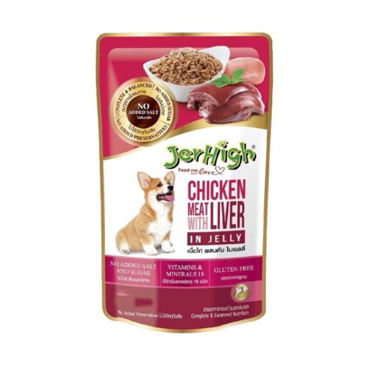 پوچ سگ جرهای با طعم مرغ با جگر Jerhigh Dog Pouch Chicken With Liver وزن 120 گرم