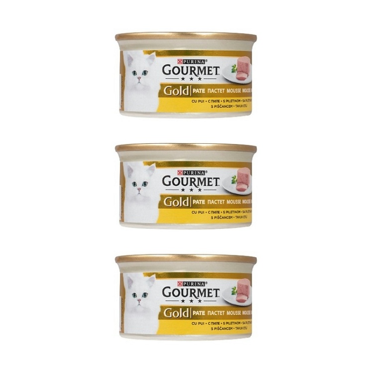 تصویر تکی کنسرو غذای گربه گورمت با طعم مرغ Gourmet Gold with Chicken بسته 3 عددی