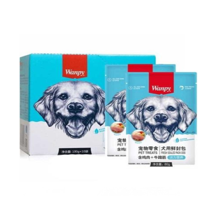 تصویر پوچ سگ ونپی با طعم مرغ و تاندون گاو Wanpy Chicken & Beef Tendon وزن ۸۰ گرم