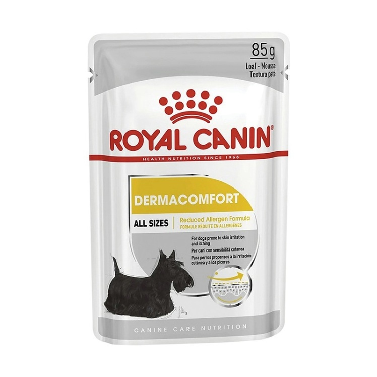 تصویر توضیحات پوچ سگ درما کامفورت رویال کنین Royal Canin DermaComfort وزن 85 گرم