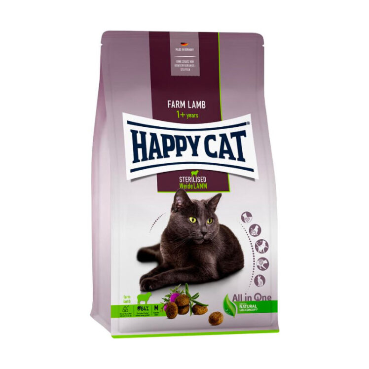 تصویر غذای خشک گربه هپی کت با طعم گوشت بره HappyCat Sterilised Lamb وزن 10 کیلوگرم