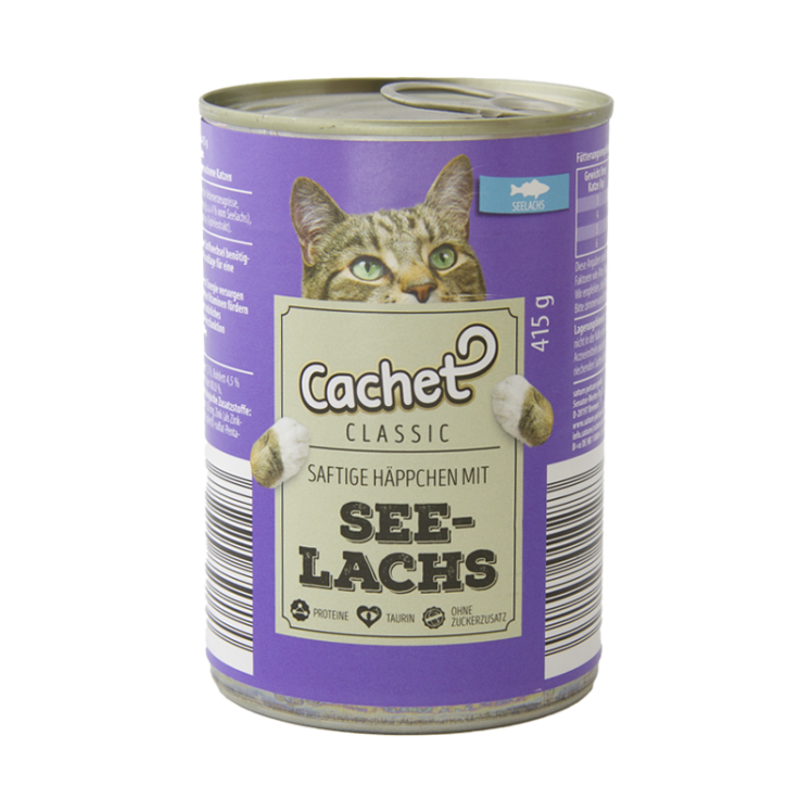 کنسرو غذای گربه کچت با طعم ذغال ماهی آلاسکا Cachet Pollock وزن 415 گرم 