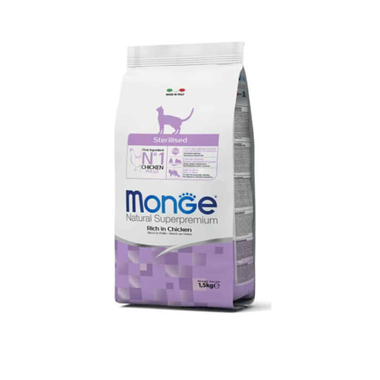 تصویر غذای گربه عقیم شده مونژ با طعم مرغ Monge Sterilised Cat Food وزن 1.5 کیلوگرم