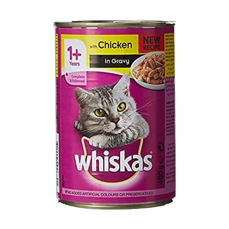 عکس مشخصات کنسرو غذای گربه ویسکاس مدل Chicken وزن 400 گرم
