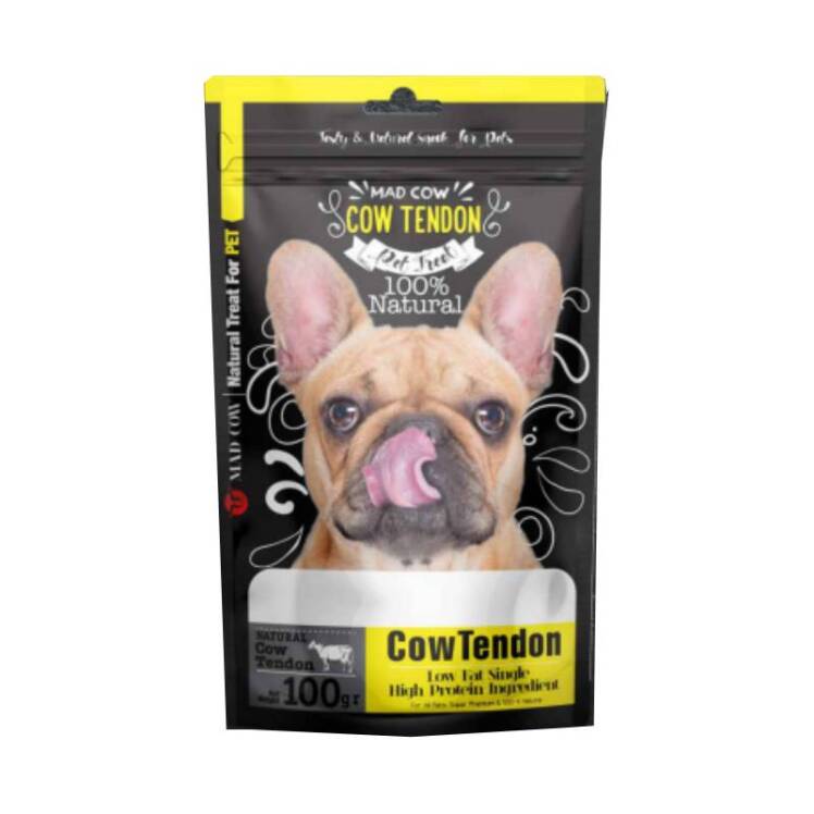 تصویر تشویقی سگ نژاد کوچک مدکاو با طعم تاندون گاو Mad Cow Beef Tendon for Dogs وزن 100 گرم از نمای رو به رو