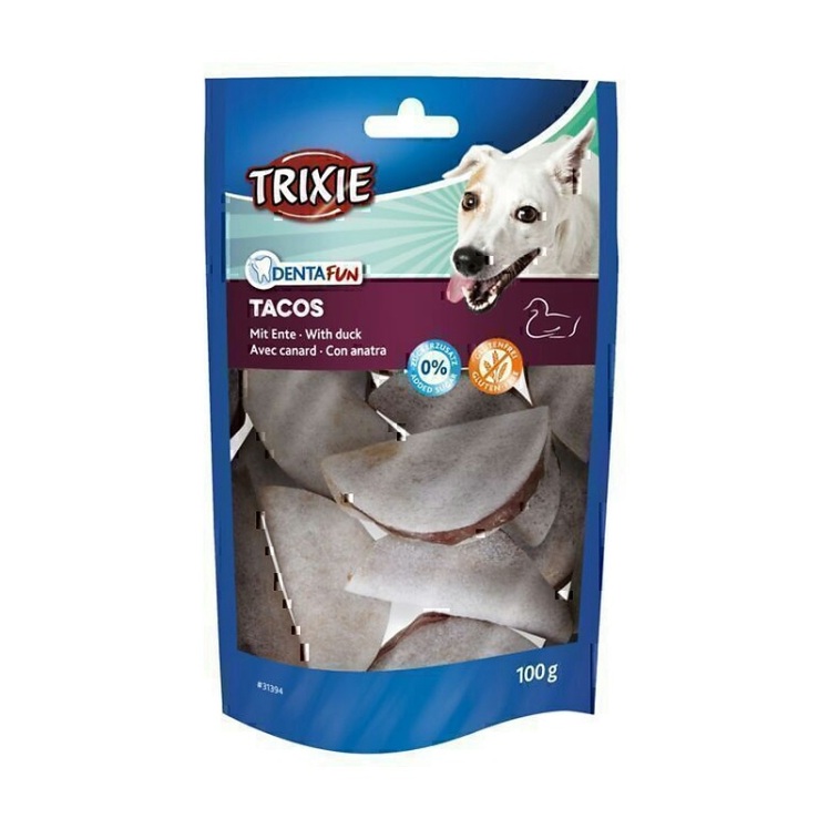 تصویر 2 تشویقی سگ تاکو تریکسی با طعم پوست خام و گوشت اردک Trixie Tacos Denta Fun وزن 100 گرم