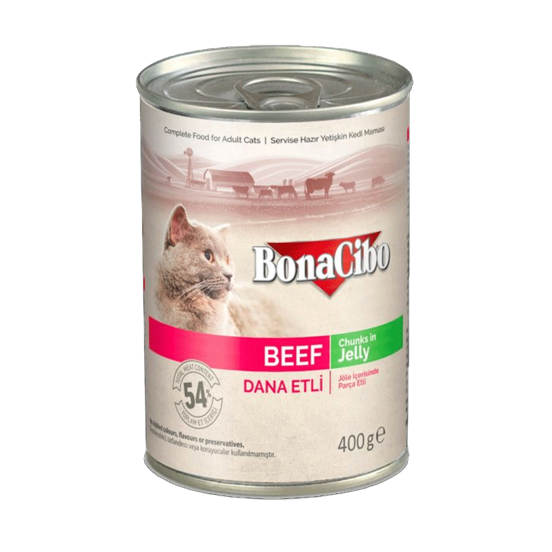  تصویر کنسرو غذای گربه بوناسیبو مدل Beef Chunk in Jelly وزن 400 گرم 