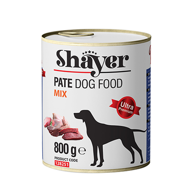  عکس بسته بندی کنسرو غذای سگ شایر مدل Mix وزن 800 گرم 