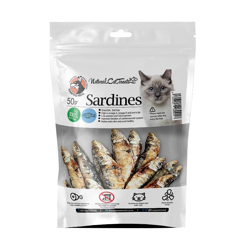  عکس بسه بندی تشویقی گربه هاپومیل مدل Sardines وزن 30 گرم 