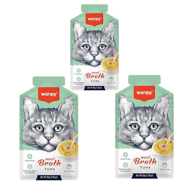 عکس بسته‌بندی سوپ گربه ونپی با طعم ماهی تن Wanpy Cat Meat Broth With Tuna وزن 50 گرم