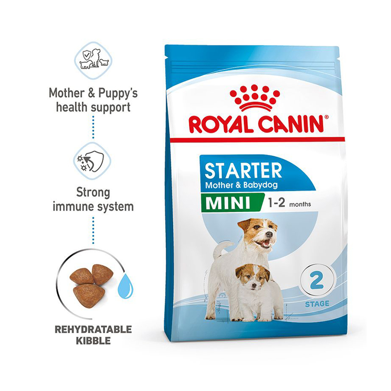  تصویر ویژگی های غذای خشک مادر و بچه سگ رویال کنین Royal Canin Mini Starter Mother & Babydog وزن 4 کیلوگرم 