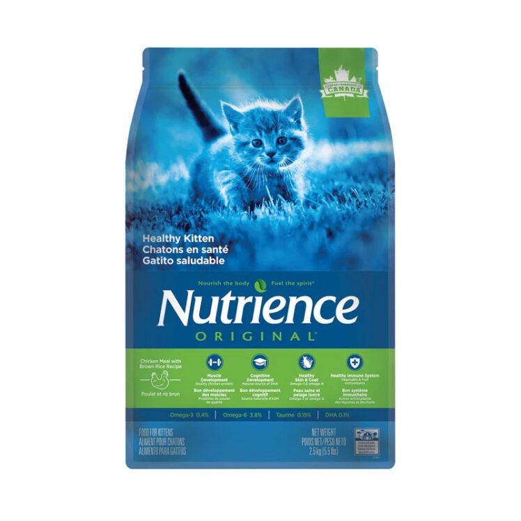 عکس غذای خشک بچه گربه نوترینس با طعم مرغ و برنج قهوه ای Nutrience Original Kitten وزن 2.5 کیلوگرم از رو به رو
