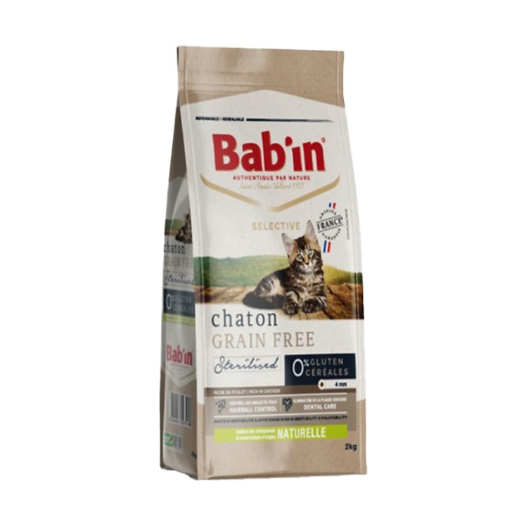 کاتالوگ خشک بچه گربه بابین با طعم مرغ Babin Kitten Sterilised Grain Free وزن 2 کیلوگرم 