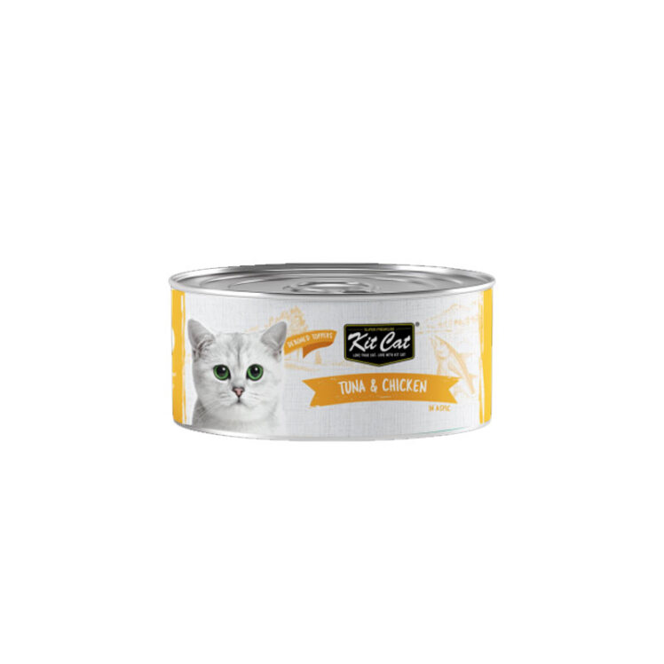 تصویر کنسرو غذا گربه کیت کت با طعم ماهی تن و مرغ Kit Cat Canned Food With Tuna & Chicken وزن 80 گرم