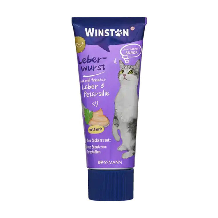 عکس بسته بندی تشویقی گربه وینستون با طعم سوسیس جگر و جعفری Winston Liver Sausage & Parsley Cream وزن 75 گرم