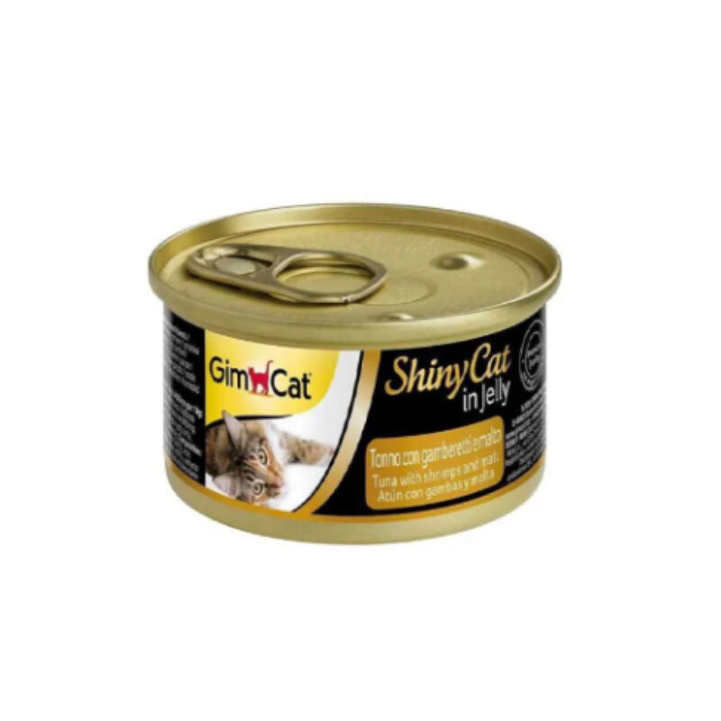  تصویر کنسرو غذای گربه جیم‌ کت با طعم ماهی تن و میگو و مالت GimCat Tuna & Shrimps & Malt In Jelly وزن 70 گرم 
