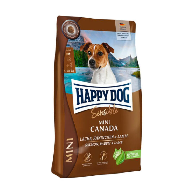 تصویر غذای خشک سوپر پرمیوم سگ نژاد کوچک هپی داگ Happy Dog Sensible Mini Canada وزن 4 کیلوگرم از نمای رو به رو