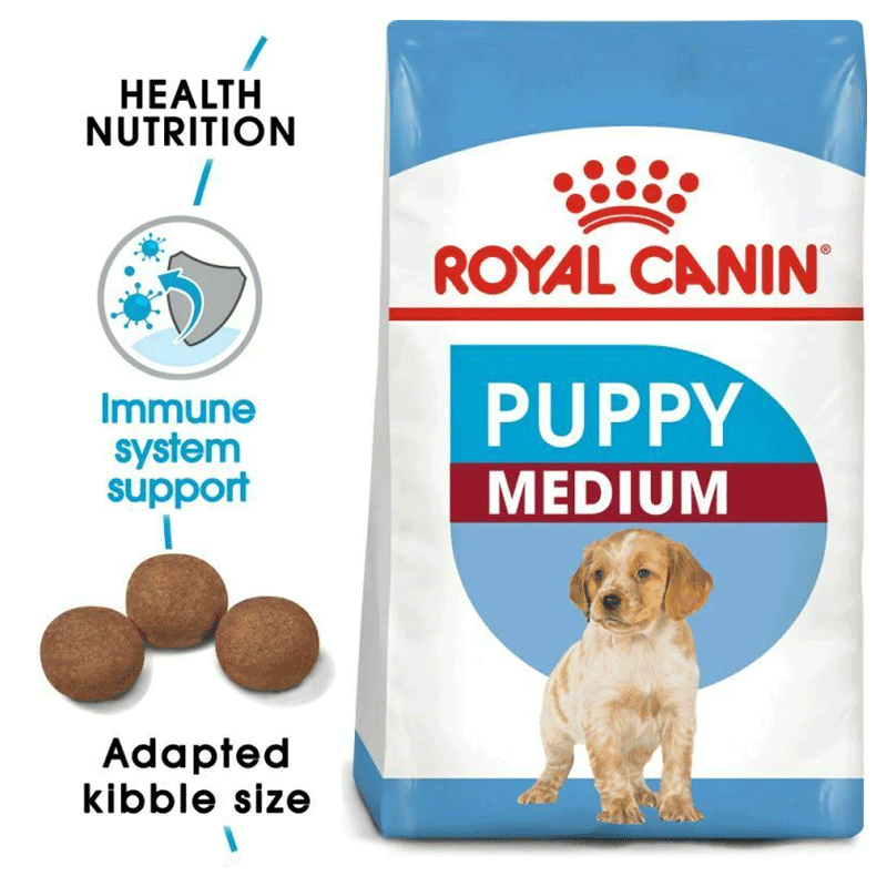  تصویر تبلیغاتی غذای خشک توله سگ رویال کنین مدل Medium Puppy وزن 4 کیلوگرم 
