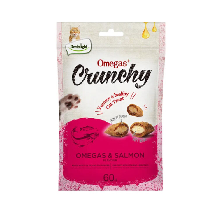 تصویر تشویقی مغزدار گربه دنتالایت با طعم سالمون Dentalight Crunchy Cat Treat With Salmon وزن 60 گرم
