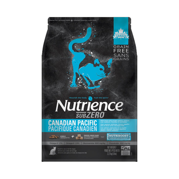 عکس بسته بندی غذای خشک گربه نوترینس با طعم ماهی سالمون Nutrience Subzero Canadian Pacific وزن 2.27 کیلوگرم از رو به رو