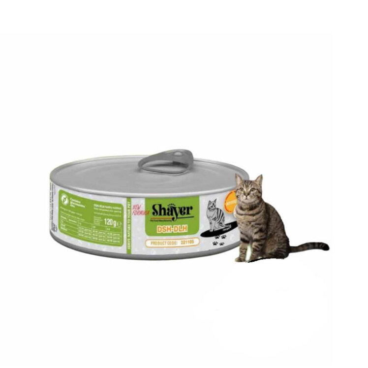 تصویر کنسرو غذای گربه شایر مناسب نژادهای Shayer Cat Wet Food DSH-DLH وزن 120 گرم