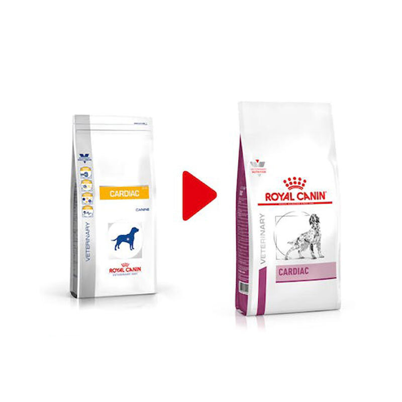  تصویر بسته‌بندی قدیمی و جدید غذای خشک سگ رویال کنین مدل Royal Canin Cardiac وزن 2 کیلوگرم 