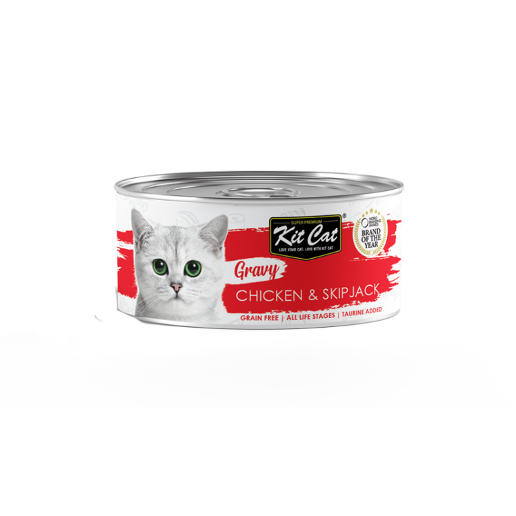 کنسرو غذای گربه کیت کت با طعم مرغ و ماهی KitCat Chicken & Skipjack In Gravy وزن 70 گرم