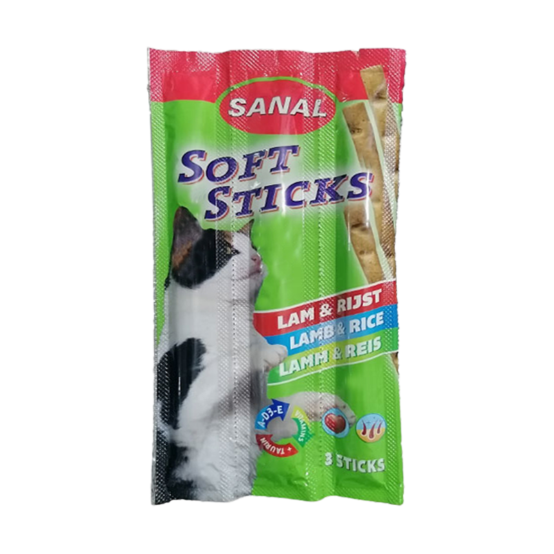  تشویقی مدادی گربه سانال با طعم بره و برنج Sanal Soft Sticks Lamb & Rice بسته 3 عددی 