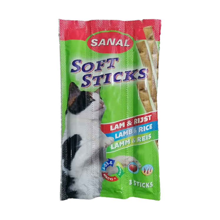 تشویقی مدادی گربه سانال با طعم بره و برنج Sanal Soft Sticks Lamb & Rice بسته 3 عددی