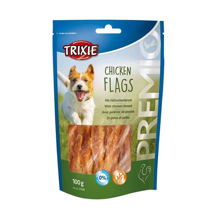 توصیر محتویات تشویقی سگ تریکسی با طعم مرغ Trixie Premio Chiken Flags وزن 100 گرم
