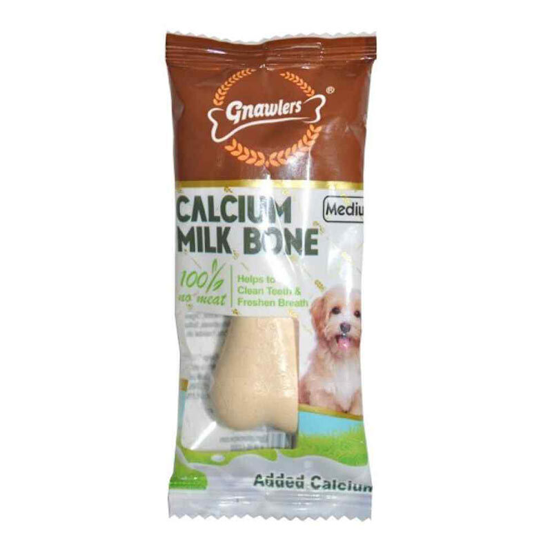  عکس تشویقی استخوان کلسیمی سگ گناولرز حاوی پروتئین گندم و پنیر Gnawlers Calcium Milk Bone Dog Treat بسته 1 عددی 