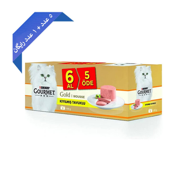 تصویر کنسرو غذای گربه گورمت با طعم مرغ Gourmet Gold Mousse with Chicken بسته 6 عددی
